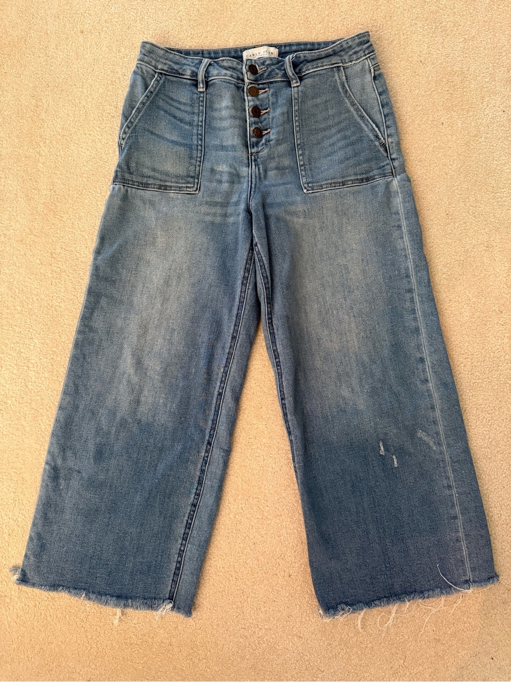 Carly Jean Los Angeles Cropped Wide Leg High Waist Jeans Stretch Button Fly